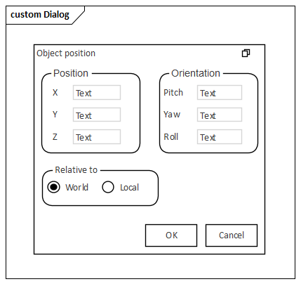 Example Dialog Wireframing diagram created in Sparx Systems Enterprise Architect