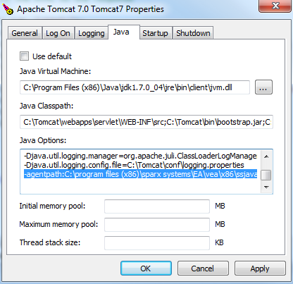 Apache Tomcat 7.0 Properties dialog
