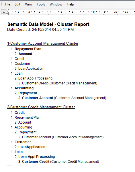 Zachman Framework Cluster report in Sparx Systems Enterprise Architect.