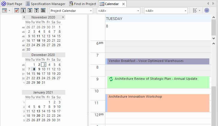 Planning a meeting using the calendar