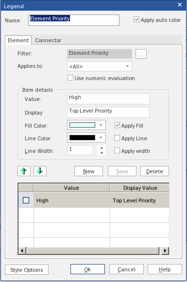 A diagram legend is defined using the Legend dialog.