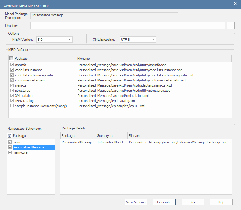 Enterprise Architect - Generating schema files from NIEM 5 model.<br />