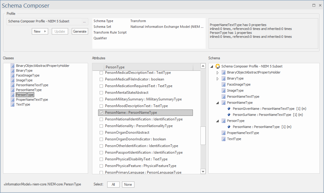 Enterprise Architect Schema Composer - Defining a NIEM 5 subset model<br />