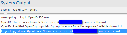 System Output after successful login with Azure OpenID