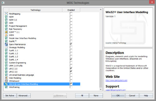 Enabling the Win32 UI Technology in Enterprise Architect