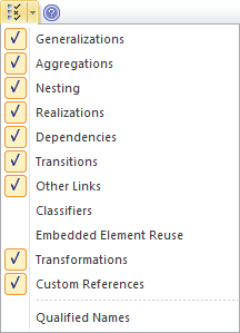 Traceability Window Options in Sparx Systems Enterprise Architect.