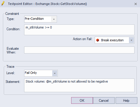 An example of composing a precondition in Enterprise Architects Test Domain system.