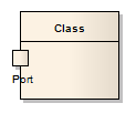 A UML Port and its owning Class element. A UML Port and its owning Class element.
