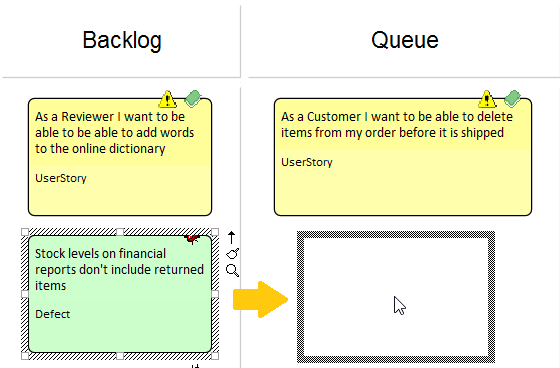 Moving an item between lanes in a Kanban Diagram in Sparx Systems Enterprise Architect. Moving an item between lanes in a Kanban Diagram in Sparx Systems Enterprise Architect.