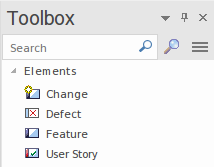 The default diagram toolbox shown when a Kanban Diagram is opened in Sparx Systems Enterprise Architect. The default diagram toolbox shown when a Kanban Diagram is opened in Sparx Systems Enterprise Architect.