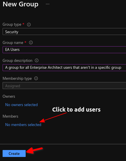 Fill in the details of the new group Fill in the details of the new group