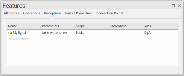 Receptions can be created in the Features window on the Receptions tab. Receptions can be created in the Features window on the Receptions tab.