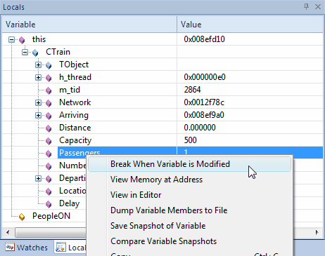 You can find out when a variable changes value using its context menu You can find out when a variable changes value using its context menu