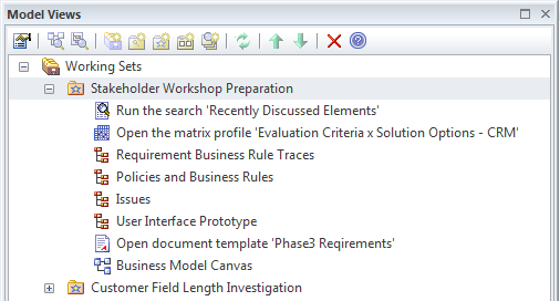 List of items that make up a working set in Sparx Systems Enterprise Architect. List of items that make up a working set in Sparx Systems Enterprise Architect.
