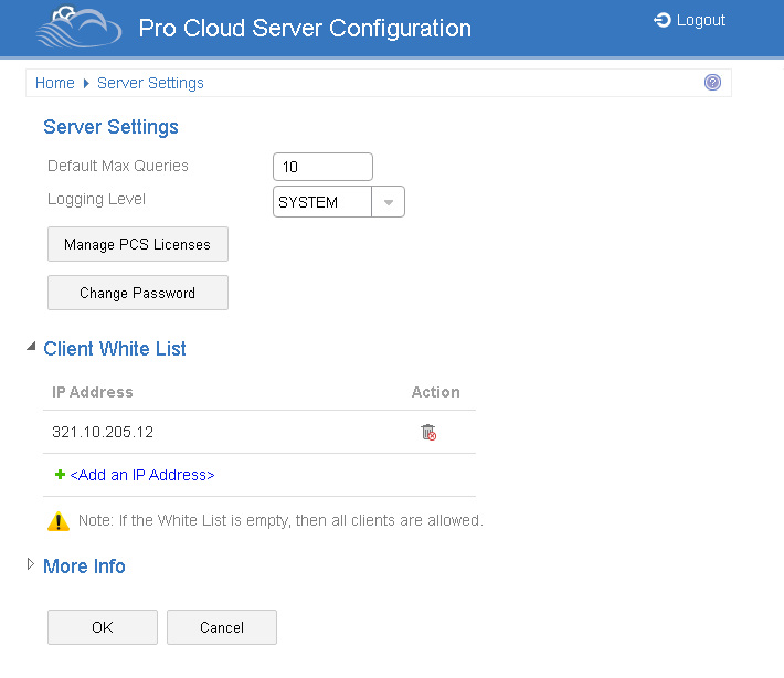 Pro Cloud Server 4.1: Liste Blanche dans WebConfig
