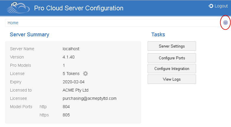 Pro Cloud Server 4.1: New Help Link in WebConfig